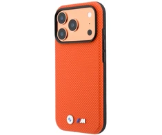 Dėklas BMW M Quadrille Kevlar Metal Logo MagSafe do iPhone 18 Pro / 17 Pro oranžinė