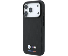 Dėklas BMW M Quadrille Kevlar Tricolor &amp; Metal Logo MagSafe do iPhone 18 Pro Max / 17 Pro Max juoda