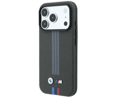 Dėklas BMW M Quadrille Kevlar Tricolor Print Lines MagSafe do iPhone 18 Pro / 17 Pro antracytowy