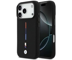 BMW M Silicon Tricolor Line MagSafe Dėklas skirtas Apple iPhone 17 Pro juodos spalvos