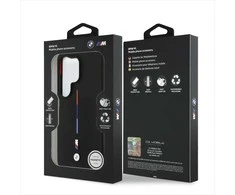 Dėklas BMW M Silicone Tricolor Line MagSafe Samsung Galaxy S26 Ultra juodos spalvos