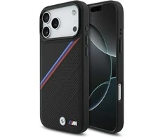 BMW M Tricolor Metal Logo MagSafe dėklas skirtas Apple iPhone 17 Pro Max juodos spalvos