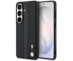 BMW M PU Leather Perforated Stripes and Metal Logo Magnetic dėklas skirtas Samsung Galaxy S26 mėlynos spalvos