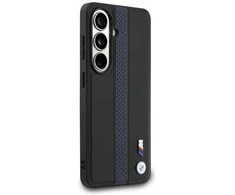 BMW M PU Leather Perforated Stripes and Metal Logo Magnetic dėklas skirtas Samsung Galaxy S26 mėlynos spalvos