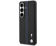 BMW M PU Leather Perforated Stripes and Metal Logo Magnetic dėklas skirtas Samsung Galaxy S26 mėlynos spalvos