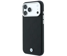 Dėklas BMW Sign Deboss Quilted Metal Logo MagSafe do iPhone 18 Pro Max / 17 Pro Max juoda