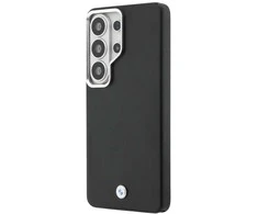 BMW Signature PU Leather Metal Logo Magnetic dėklas skirtas Samsung Galaxy S26 Ultra juodos spalvos