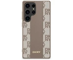 Dėklas DKNY odinis languotas raštas MagSafe Samsung Galaxy S25 taupe