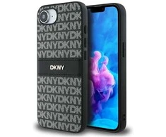 Dėklas DKNY Repeat Texture Pattern with Tonal Stripe for Apple iPhone 16e juodos spalvos