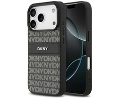 Dėklas DKNY Repeat Texture Pattern with Tonal Stripe skirtas Apple iPhone 17 Pro Max juodos spalvos