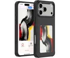 „4smarts E-Ink“ dėklas su NFC Qi2 ekranu, skirtas „iPhone 17 Pro Max“, juodas