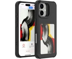 „4smarts E-Ink“ dėklas su NFC Qi2 ekranu, skirtas „iPhone 17“, juodas