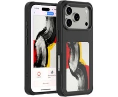 „4smarts E-Ink“ dėklas su NFC Qi2 ekranu, skirtas „iPhone 17 Pro“, juodas