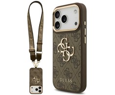 Guess 4G Big 4G Classic Logo Big Strap Metal Mygtukai dėklas skirtas Apple iPhone 17 Pro rudos spalvos