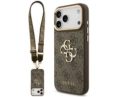 Guess 4G Big 4G Classic Logo Big Strap Metal Mygtukai dėklas skirtas Apple iPhone 17 Pro Max rudos spalvos