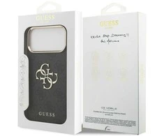 Guess PU Leather 4G Metal Logo Gold Frame dėklas skirtas Apple iPhone 17 Pro Max juodos spalvos