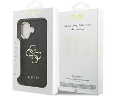 Guess PU odos 4G Metal Logo Gold Frame dėklas skirtas iPhone 17 juodos spalvos