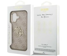 Guess PU Leather 4G Metal Logo Gold Frame dėklas skirtas Apple iPhone 17 rožinės spalvos