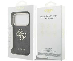 Guess PU Leather 4G Metal Logo Gold Frame dėklas skirtas Apple iPhone 17 Pro juodos spalvos
