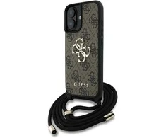 GUESS dėklas skirtas Apple iPhone 16 Plus GUHCP16MP4GMGCRW (CBDY PU 4G Big Logo W/Cord Strap) rudos spalvos