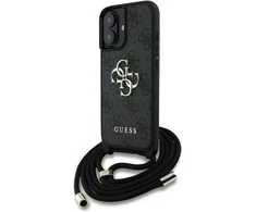 GUESS dėklas skirtas Apple iPhone 16 Plus GUHCP16MP4GMGCRK (CBDY PU 4G Big Logo W/Cord Strap) juodos spalvos
