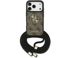 Dėklas Guess 4G Big Logo Cord Stap Crossbody skirtas Apple iPhone 17 Pro rudos spalvos