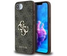 Guess PU 4G Metal Logo Apple iPhone 16e dėklas telefonui rudos spalvos