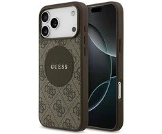Original dėklas GUESS 4G Circle Classic Logo MagSafe skirtas Apple iPhone 17 Pro Max rudos spalvos