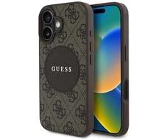 Guess 4G Circle Classic Logo MagSafe dėklas iPhone 16 - ruda