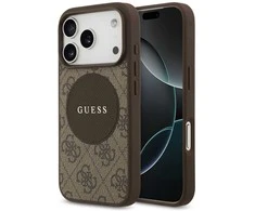 Original dėklas GUESS 4G Circle Classic Logo MagSafe skirtas Apple iPhone 17 Pro rudos spalvos
