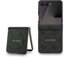 Dėklas Guess 4G Classic MagSafe skirtas Samsung Galaxy Z Flip7 juodos spalvos