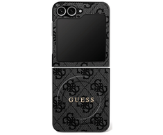 Dėklas Guess 4G Classic MagSafe skirtas Samsung Galaxy Z Flip7 juodos spalvos