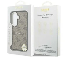 Guess PU Leather 4G Gold Frame Magnetic dėklas skirtas Samsung Galaxy S26+ rudos spalvos