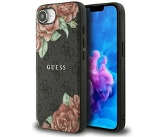 Guess 4G Flowers Print MagSafe dėklas iPhone 16e - juodas