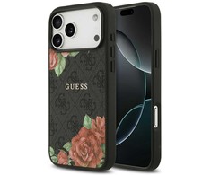 „Guess 4G“ gėlių rašto „MagSafe“ dėklas, skirtas „iPhone 17 Pro“ - juodas
