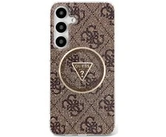 Guess 4G Glitter Triangle Mygtukai MagSafe Samsung Galaxy S25 dėklas telefonui rudos spalvos