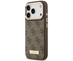 Dėklas Guess 4G Logo Plate MagSafe do iPhone 18 Pro / 17 Pro ruda