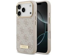 Guess 4G Logo Plate MagSafe dėklas skirtas Apple iPhone 17 Pro rožinės spalvos