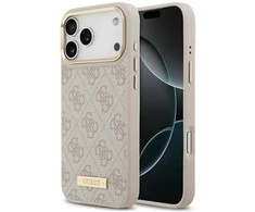 Guess 4G Logo Plate MagSafe dėklas skirtas Apple iPhone 17 Pro Max rožinės spalvos