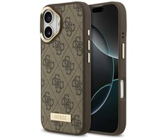 Guess 4G Logo Plate MagSafe dėklas skirtas Apple iPhone 17 rudos spalvos