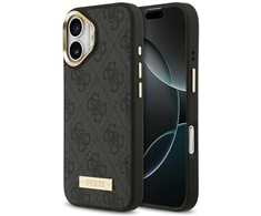 Guess 4G Logo Plate MagSafe dėklas skirtas Apple iPhone 17 juodos spalvos