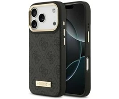 Guess 4G Logo Plate MagSafe dėklas skirtas Apple iPhone 17 Pro juodos spalvos