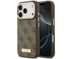 Dėklas Guess 4G Logo Plate MagSafe do iPhone 18 Pro Max / 17 Pro Max ruda