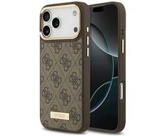 Guess 4G Logo Plate MagSafe dėklas skirtas Apple iPhone 17 Pro Max rudos spalvos