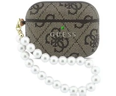 Guess PU 4G Classic Logo Pearl Strap dėklas skirtas Apple AirPods Pro 3 rudos spalvos