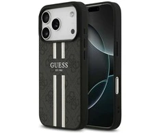 GUESS dėklas, skirtas IPHONE 17 Pro, suderinamas su MagSafe GUHMP17LP4RPSK (4G spausdintos juostelės), juodas