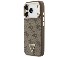 Dėklas Guess 4G PU Triangle Logo &amp; Stand Camera Magsafe do iPhone 18 Pro Max / 17 Pro Max ruda