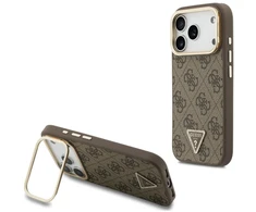 Dėklas Guess 4G PU Triangle Logo &amp; Stand Camera Magsafe do iPhone 18 Pro Max / 17 Pro Max ruda