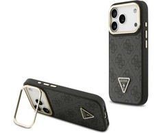 Dėklas Guess 4G PU Triangle Logo &amp; Stir Camera Magsafe skirtas Apple iPhone 17 Pro juodos spalvos