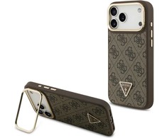 Dėklas Guess 4G PU Triangle Logo &amp; Stir Camera Magsafe skirtas Apple iPhone 17 Pro Max rudos spalvos